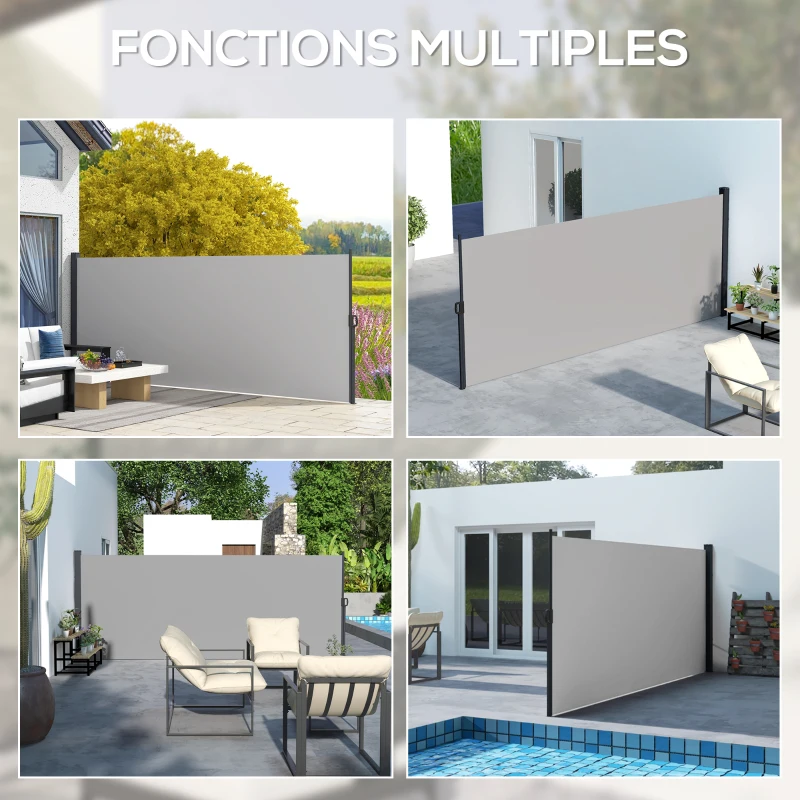 Outsunny Store latéral Brise-Vue paravent rétractable dim. 4L x 1,60H m alu. Polyester Anti-UV Haute densité 180 g/m² Gris