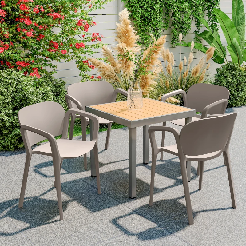 Outsunny Set 4 Sedie da Giardino Impilabili in Plastica Moderne con Braccioli 60x56x75 cm, Grigio