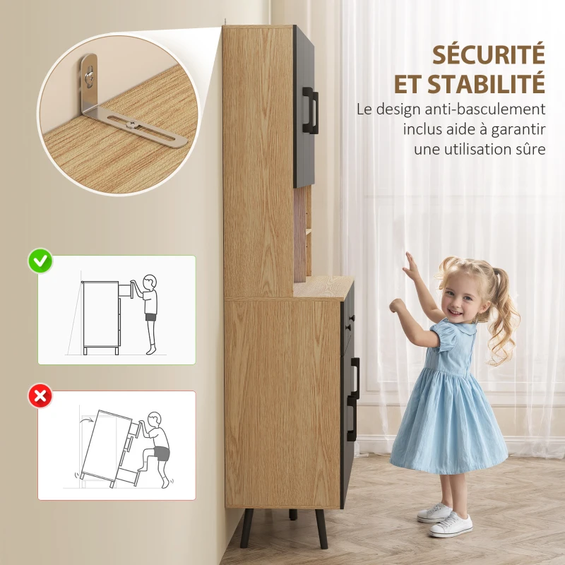 HOMCOM Buffet cuisine meuble cuisine rangement haut avec lumière LED RGB plan de travail 6 portes 2 tiroirs 100x40x176cm noir