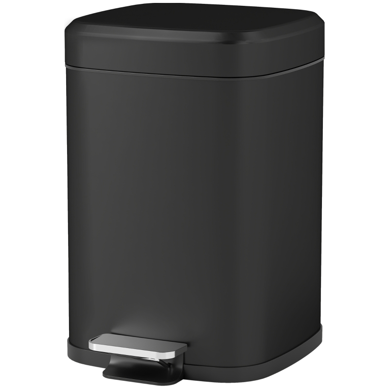HOMCOM 12L Modern Boxy Metal Home Kitchen Bin - Black