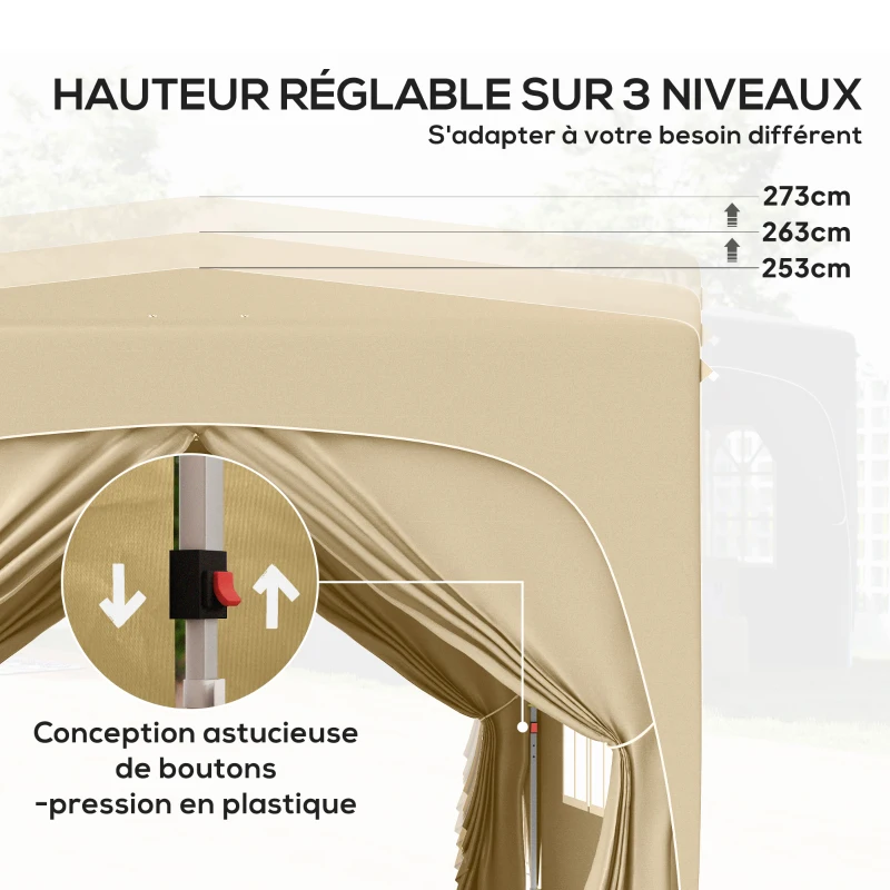 Outsunny Tonnelle Barnum Tente de réception Pliante 3 x 3 x 2,73 m avec fenêtres + Sac de Transport Sable
