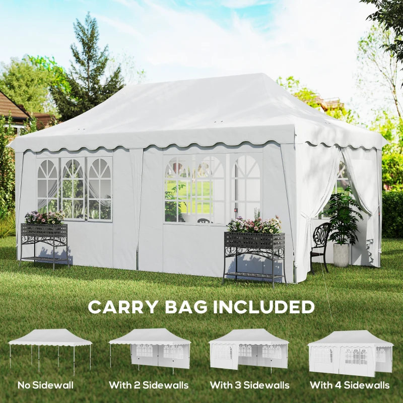 Outsunny 3 x 6m Pop Up Gazebo with Sides, UPF50+ Height Adjustable Marquee Party Tent, Wedding Canopy, Instant Event Shelter with Carry Bag and Sand Bags for Garden, White