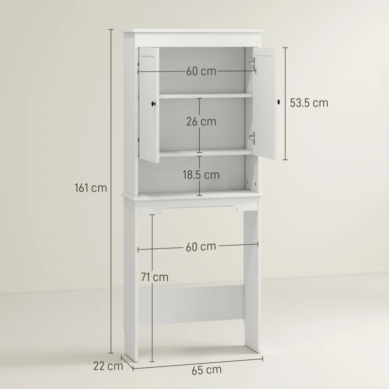 HOMCOM Mobile sopra WC con 3 Mensole Chiuse e Ripiano Aperto, in Legno, 65x22x161 cm, Bianco
