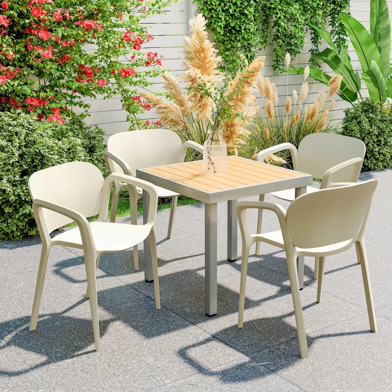 Outsunny Set 4 Sedie da Giardino Impilabili in PP dal Design Moderno con Braccioli 60x56x75 cm, Bianco