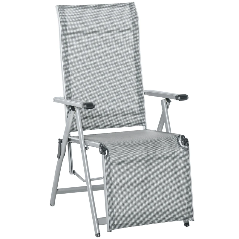 Outsunny Tumbona de Jardín Plegable Sillón Silla de Playa Ajustable en 10 Posiciones con Respaldo Alto y Reposapiés Transpirable Carga Máx. 120 kg 78x58x110 cm Gris