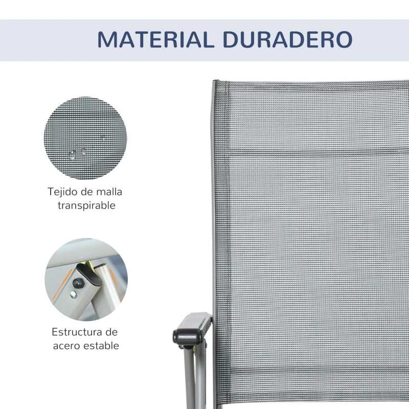 Outsunny Tumbona de Jardín Plegable Sillón Silla de Playa Ajustable en 10 Posiciones con Respaldo Alto y Reposapiés Transpirable Carga Máx. 120 kg 78x58x110 cm Gris