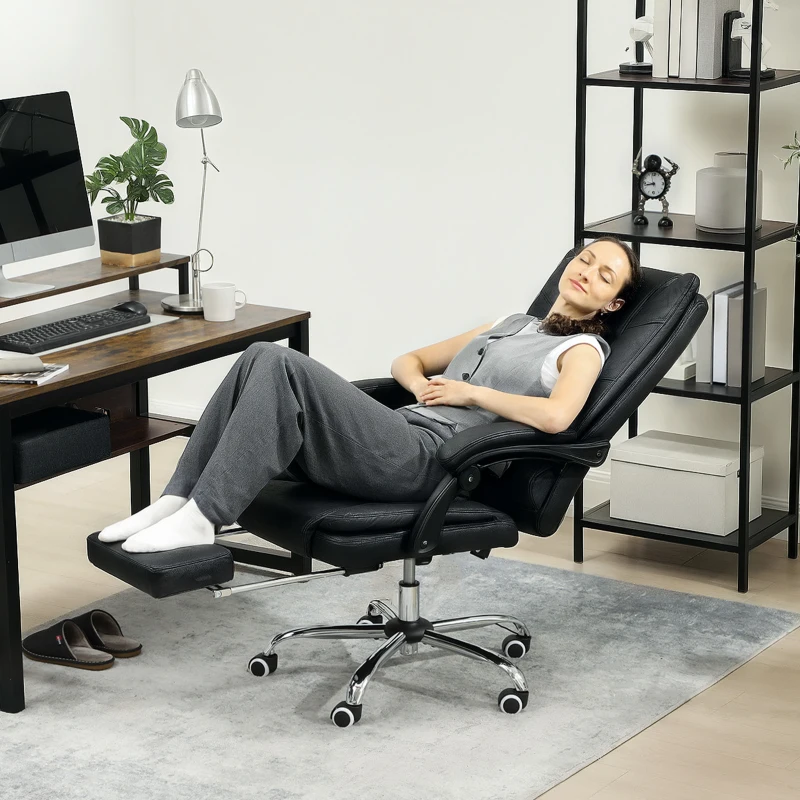 Vinsetto Massagestoel Bureau met Massagefunctie, incl. Voetensteun, Verstelbaar, 64 cm x 70 cm x 118 cm, Zwart(m-9)