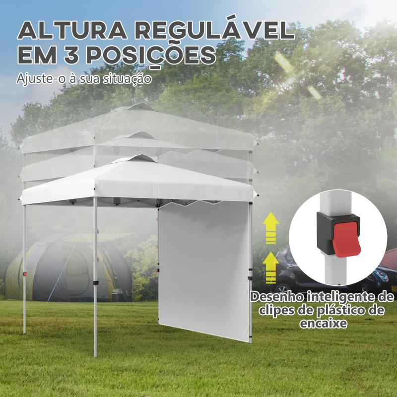 Outsunny Tenda Dobrável 247x247x268 cm  Tenda de Jardim com 1 Parede Lateral Altura Ajustável para Campismo Festas Branco
