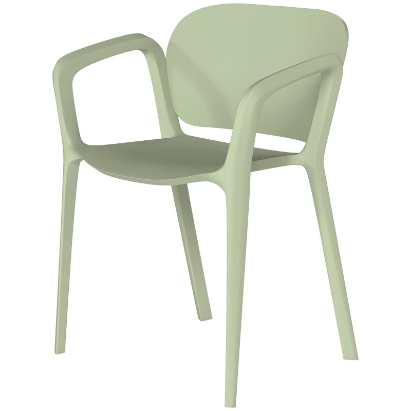 Outsunny Set 4 Sedie da Giardino Impilabili in PP dal Design Moderno con Braccioli 60x56x75 cm, Verde