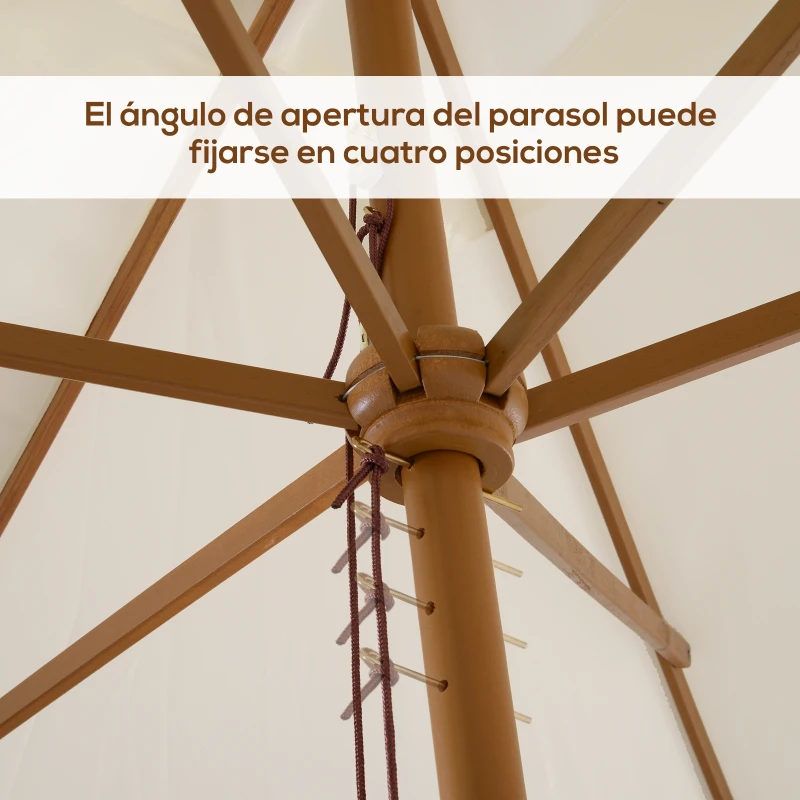 Outsunny Sombrilla de Jardín 295x200x255cm con Mástil de Madera Varillas de Bambú y Polea Parasol Rectangular para Terraza Blanco
