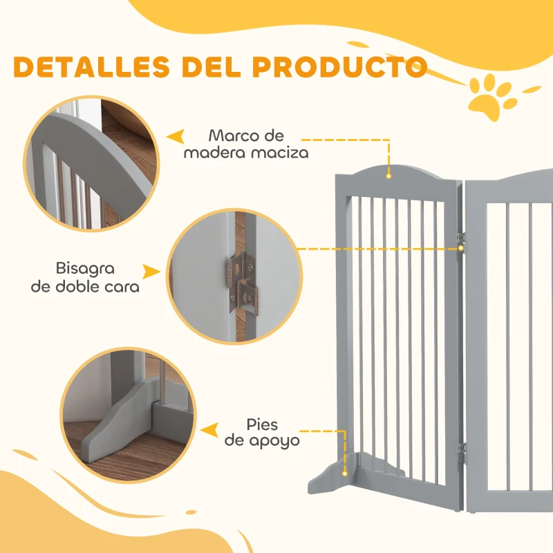 PawHut Barrera de Seguridad para Perros para Escaleras y Puertas Diseño Plegable y Soporte de Pie 154x30x80 cm Gris