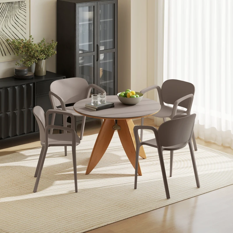 Outsunny Set 4 Sedie da Giardino Impilabili in Plastica Moderne con Braccioli 60x56x75 cm, Grigio