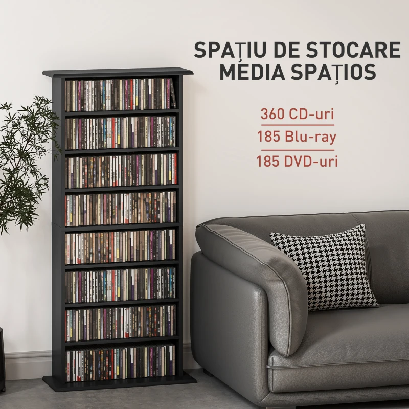 HOMCOM Dulap pentru CD-uri cu 6 Rafturi Reglabile pentru 360 CD-uri/185 DVD-uri Negru
