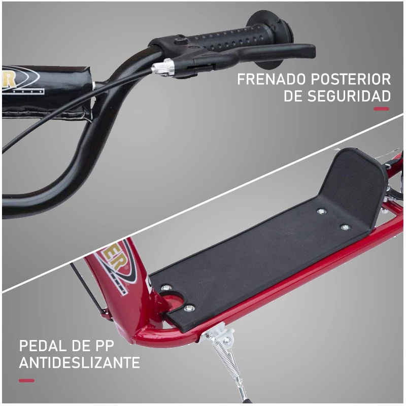 HOMCOM Patinete para Niños de 5-12 Años Scooter de 2 Ruedas Grandes de 12 Pulgadas con Freno y Manillar Ajustable en Altura Carga Máx. 50 kg 120x52x80-88 cm Rojo