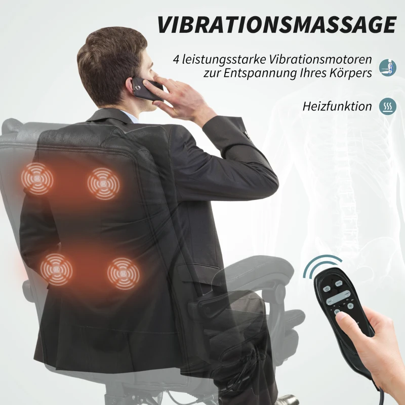 Vinsetto Massagestoel Bureau met Massagefunctie, incl. Voetensteun, Verstelbaar, 64 cm x 70 cm x 118 cm, Zwart(m-4)