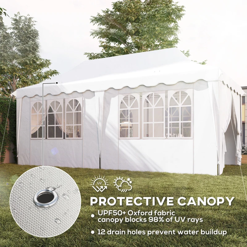 Outsunny 3 x 6m Pop Up Gazebo with Sides, UPF50+ Height Adjustable Marquee Party Tent, Wedding Canopy, Instant Event Shelter with Carry Bag and Sand Bags for Garden, White