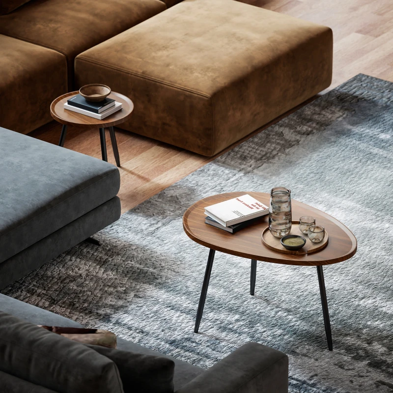 HOMCOM Set 2 Tavolini da Salotto Sovrapponibili in Legno e Metallo, Colore Legno Scuro