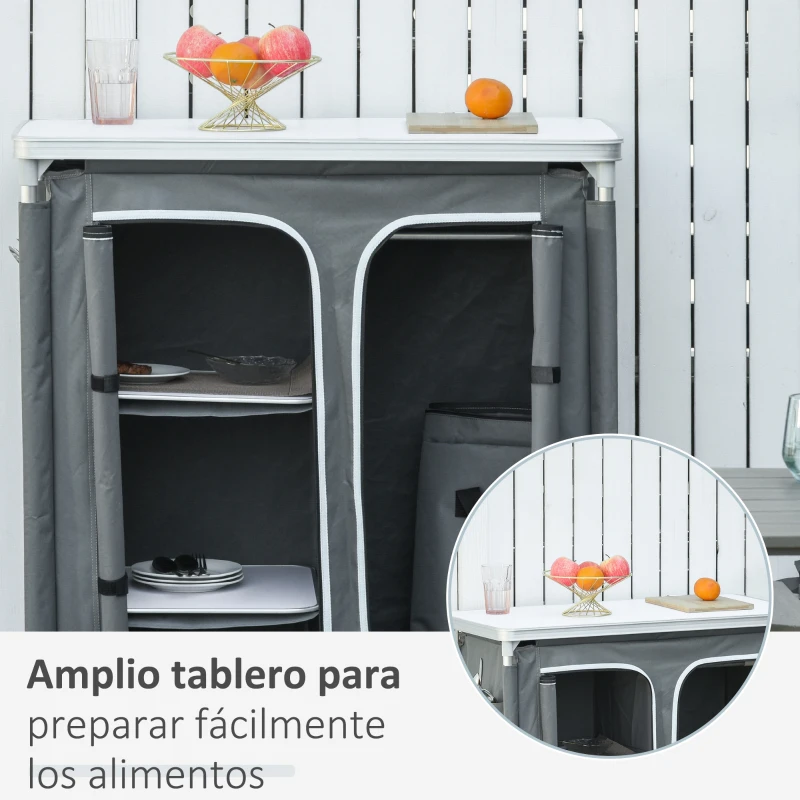 Outsunny Armario de Camping Plegable con Estantes y Bolsa de Transporte para Exterior 96x49,5x104 cm Gris
