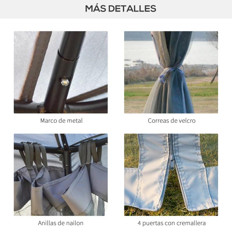 Outsunny Pabellón de Exterior 3x3 m con Doble Techo de Ventilación 4 Cortinas 8 Orificios de Drenaje Gris
