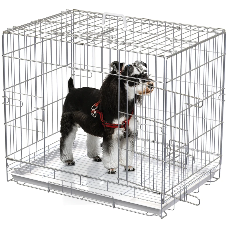 PawHut Jaula Plegable para Perros Jaula Metálica para Perros con Bandeja Extraíble y 2 Puertas 61x43x50 cm Blanco