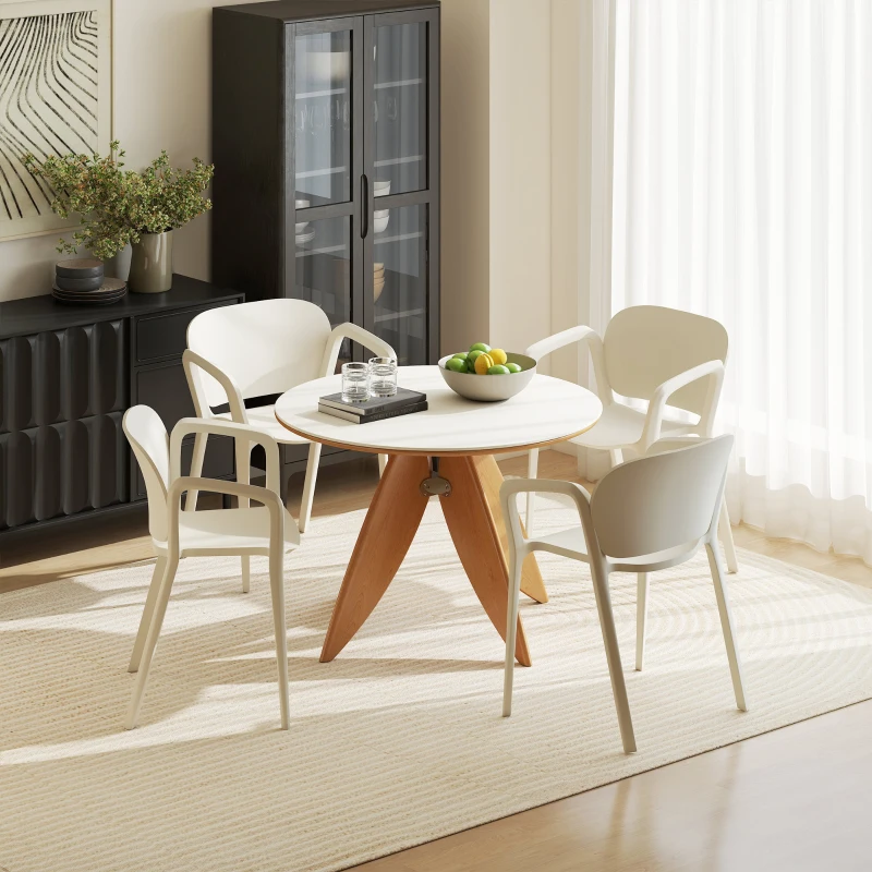 Outsunny Set 4 Sedie da Giardino Impilabili in PP dal Design Moderno con Braccioli 60x56x75 cm, Bianco