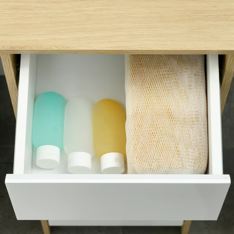 kleankin Meuble de salle de bain armoire de rangement avec 1 tiroir et 1 placard - 32,6 x 30 x 90 cm - aspect bois et blanc