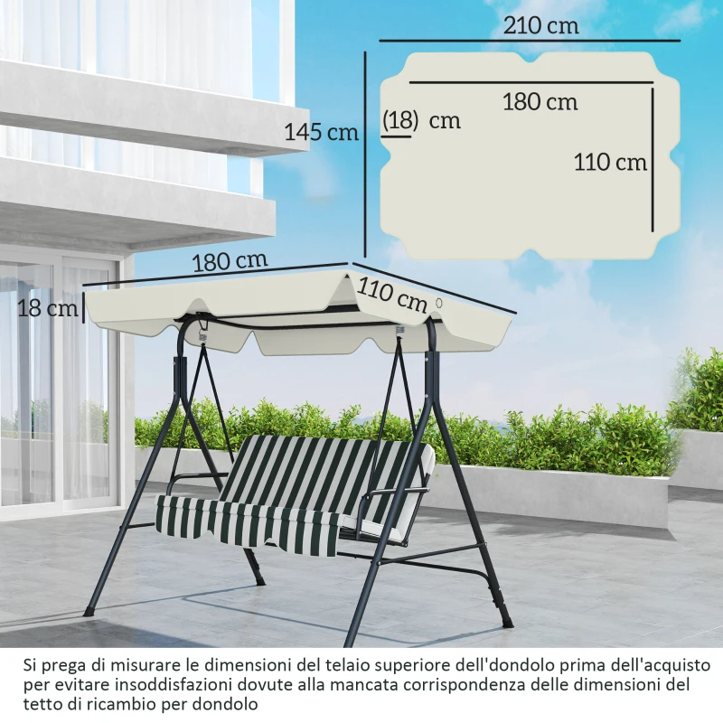 Outsunny Tetto di Ricambio per Dondolo 3 Posti Impermeabile in Tessuto Oxford Bianco Crema, 210x145 cm
