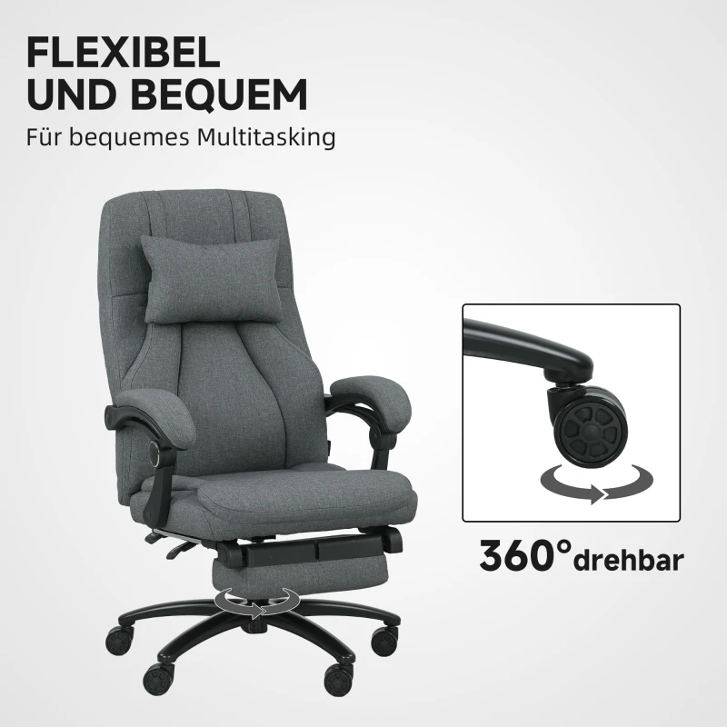 Vinsetto Massagewerkstoel, USB-aansluiting, draaibare wielen, Donkergrijs(m-7)