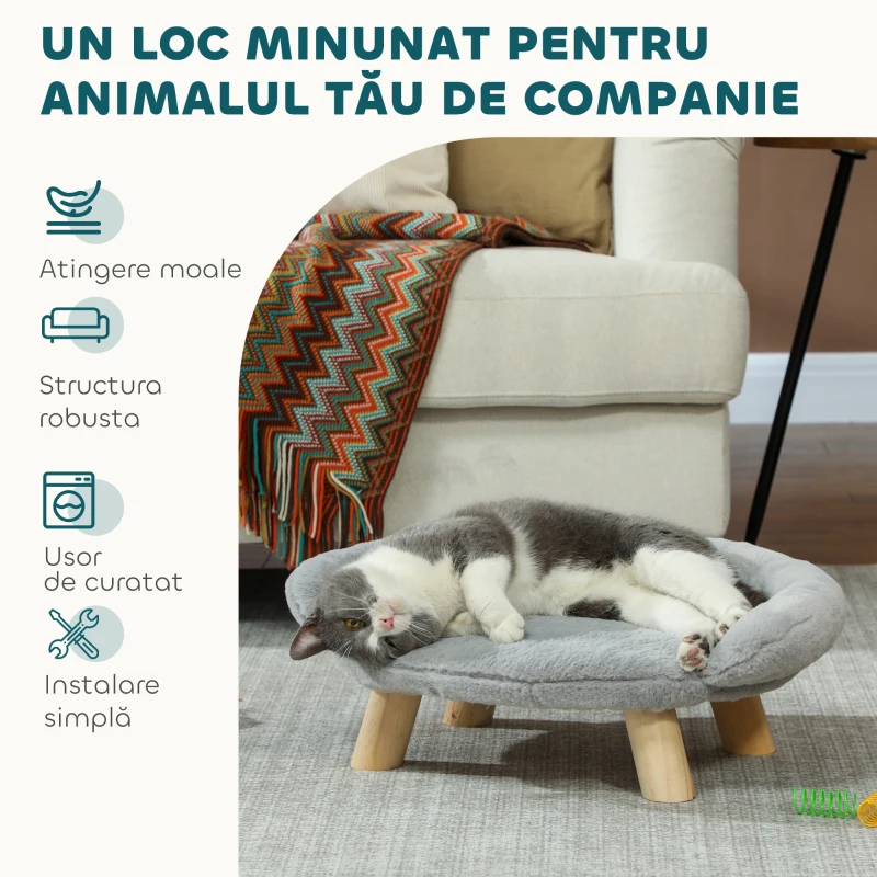 PawHut Canapea Înălțată pentru Câini și Pisici cu Spătar, 47x40x20 cm, Gri