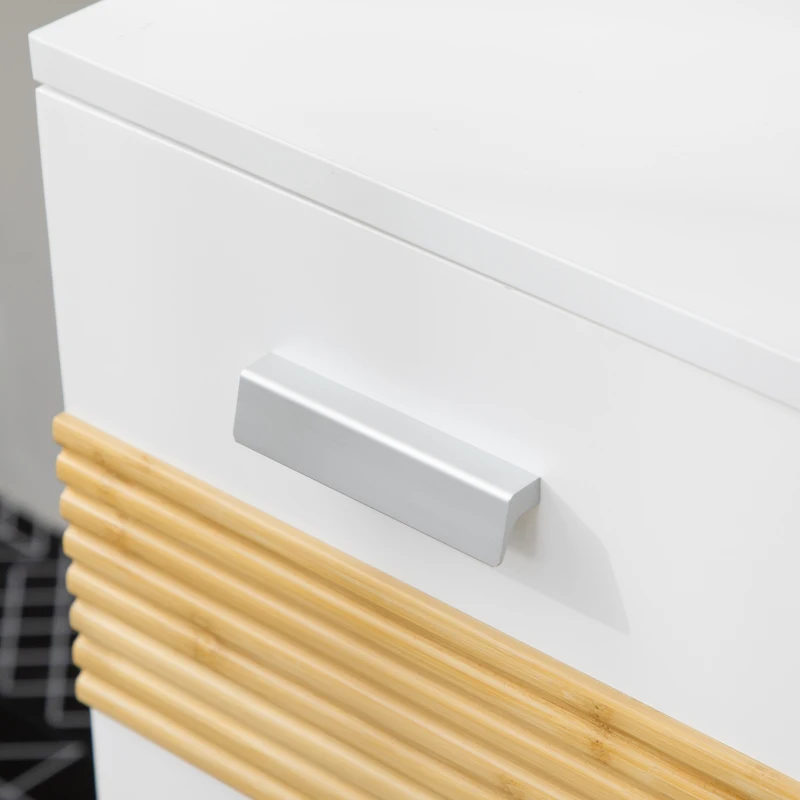 kleankin Meuble salle de bain sous lavabo - meuble sous-vasque - style cosy chic bandeau 10 bambous placard 2 portes avec étagère MDF dim. 60L x 30l x 60,5H cm blanc