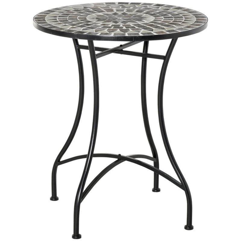 OUTSUNNY Garden Side Accent Table Coffee End Table Ceramic Tile Mosaic Design for Outdoor Indoor Patio Balcony Ф60 x 71cm