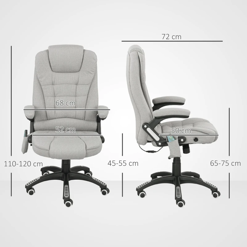Vinsetto Fauteuil de bureau massant et chauffant chaise de bureau avec hauteur réglable dossier inclinable et télécommande gris