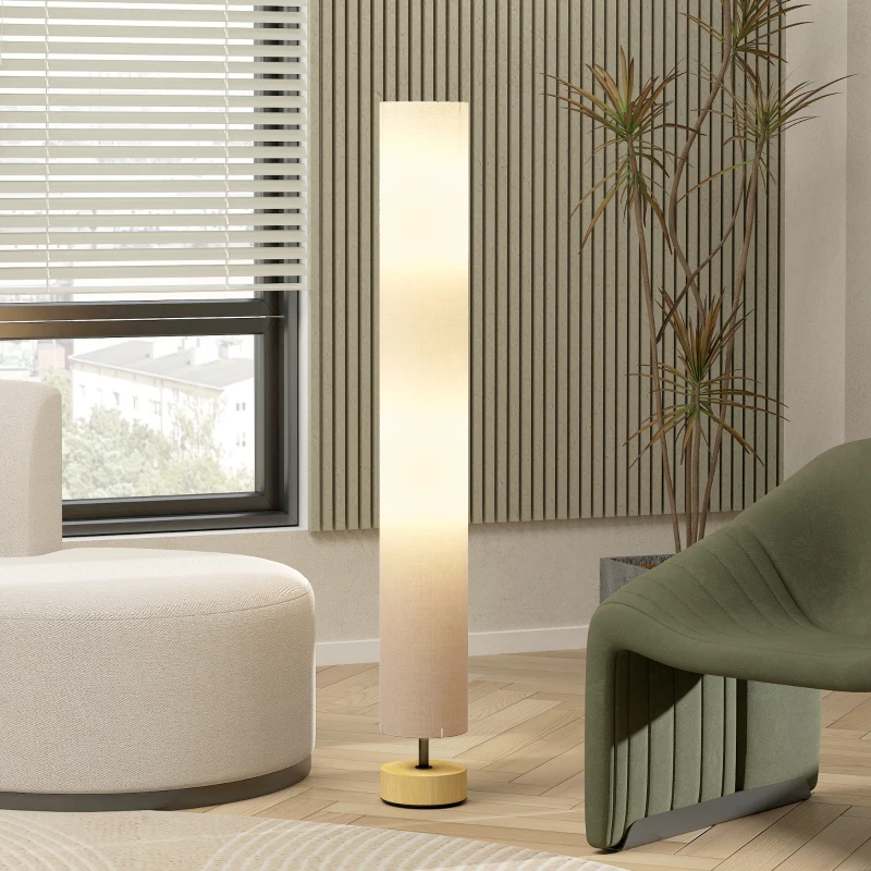 HOMCOM Lampadaire sur pied de salon avec abat-jour en lin, interrupteur à pied, 2 x douille E27, 120 cm, gris