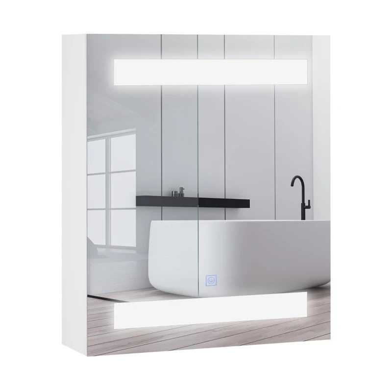 HOMCOM Miroir Lumineux LED Armoire Murale Design de Salle de Bain 2 en 1 dim. 50L x 15l x 60H cm MDF Blanc