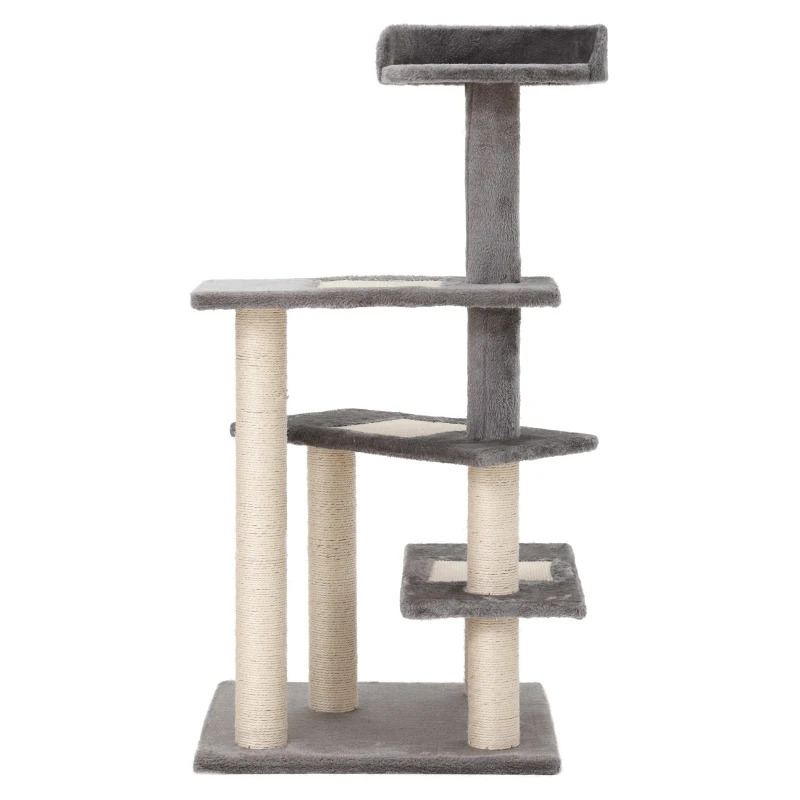 PawHut Kletterbaum Katzenbaum Spielbaum Katzenkratzbaum Treppe 5 Schichte Beige Grau 48,5 x 48,5 x 100 cm (LxBxH)