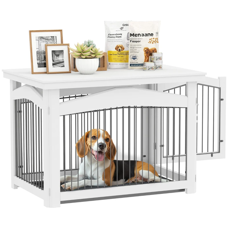 PawHut Jaula para Perros Medianos 3 en 1 con Puerta Tapa Superior Desmontable y Bandeja Extraíble 82,5x57,5x59,5 cm Blanco