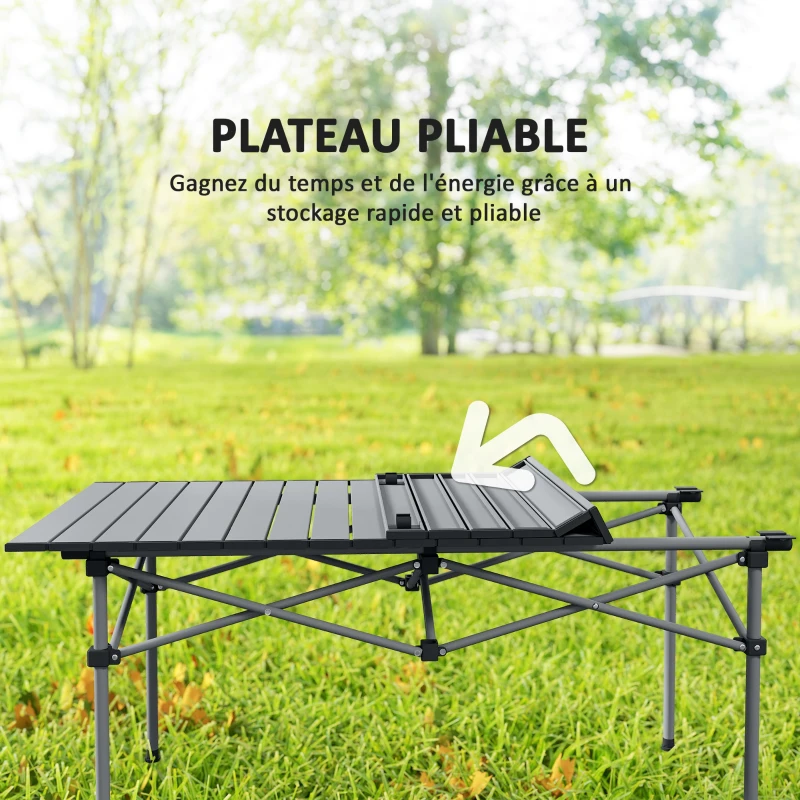 Outsunny Ensemble de meubles de camping 7 pièces table de camping avec 6 chaises pliantes avec poches 120 x 55 x 50 cm gris foncé