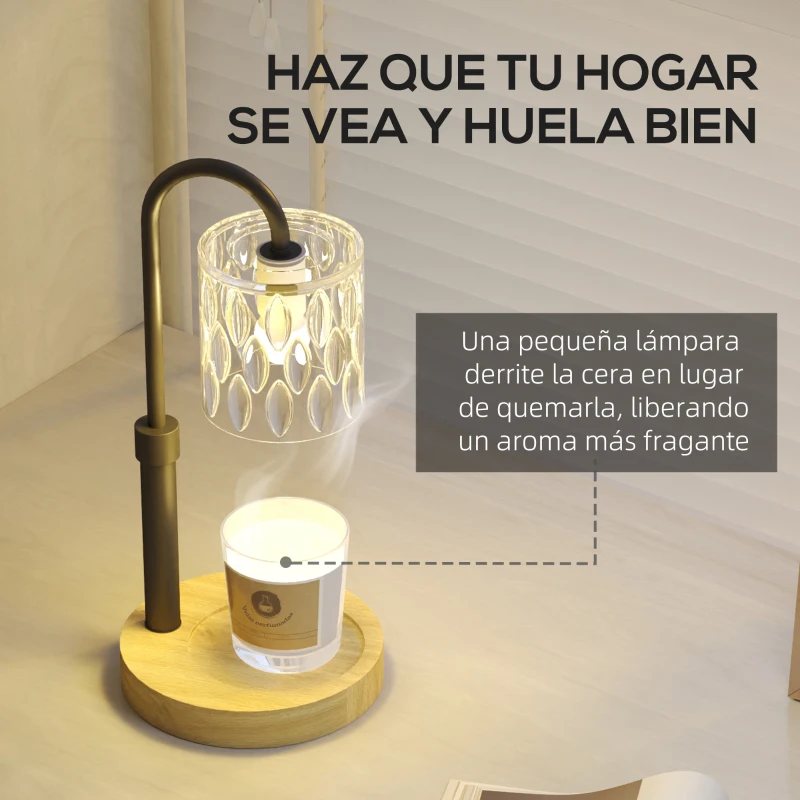 HOMCOM Lámpara Calefactora de Velas con Base Pantalla de Vidrio y Varilla Negra Ø15x32,5 cm para Dormitorio Salón Multicolor
