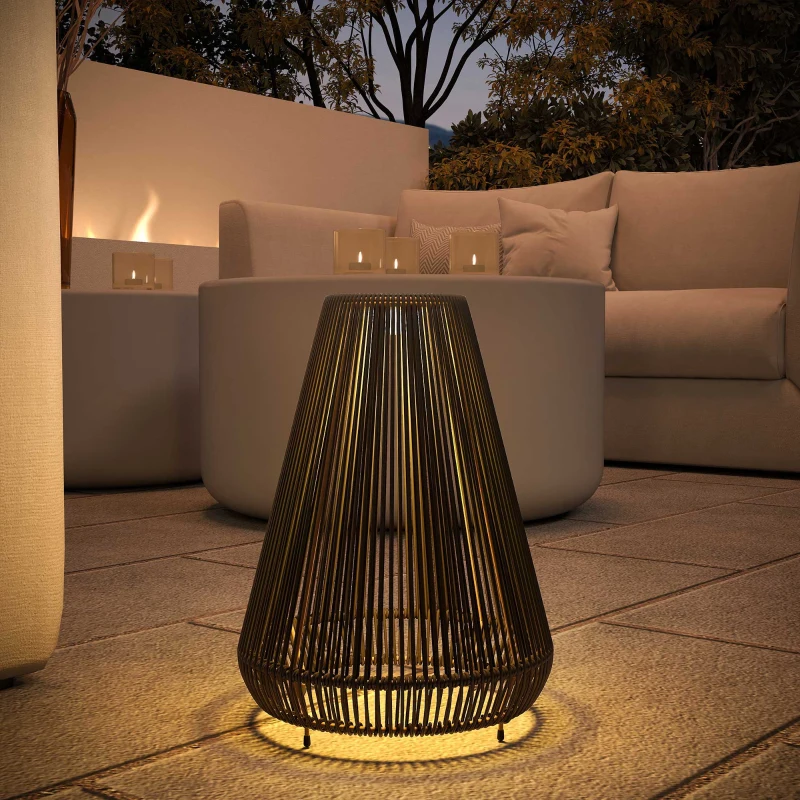 Outsunny Three-Level Solar Powered Rattan Lamp - Black