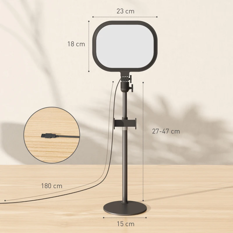 HOMCOM Lampe de bureau LED dimmable 5 modes de couleur 10 niveaux de luminosité port USB minuterie support pour téléphone noir