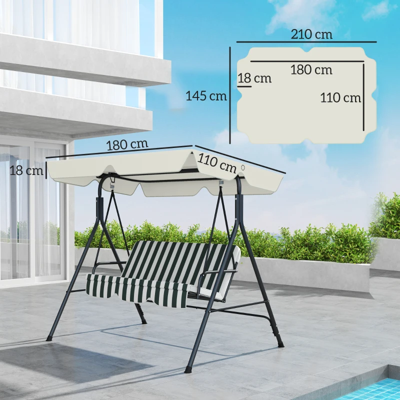 Outsunny Copertină de Rezervă Impermeabilă pentru Leagănul de Grădină cu 3 Locuri, 210x145 cm, Alb Crem