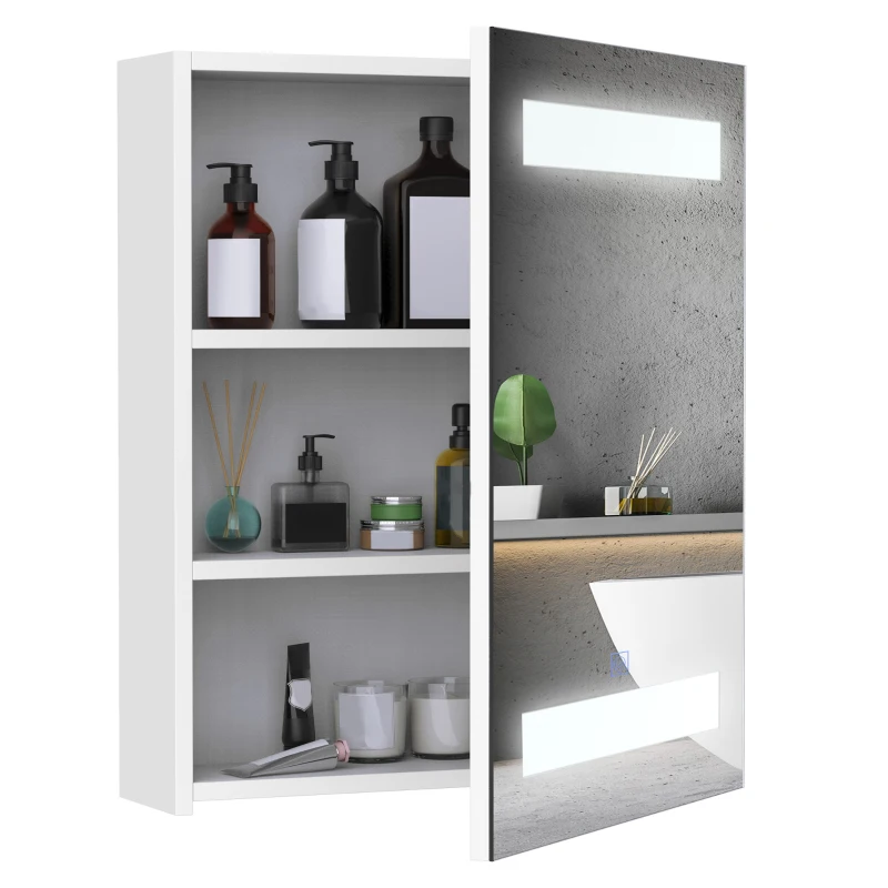 HOMCOM Miroir Lumineux LED Armoire Murale Design de Salle de Bain 2 en 1 dim. 50L x 15l x 60H cm MDF Blanc
