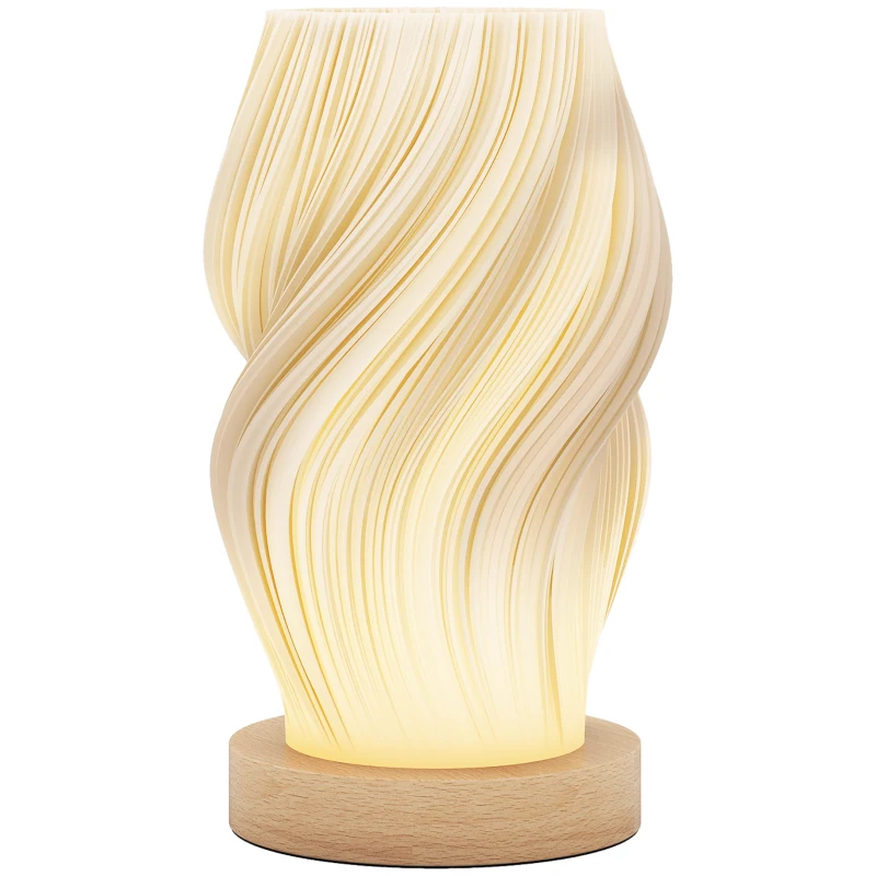 HOMCOM Lampada da Tavolo Ondulata a 3 Colori con presa USB, in ABS e Caucciù, Ø12x20 cm, Bianco e color Legno