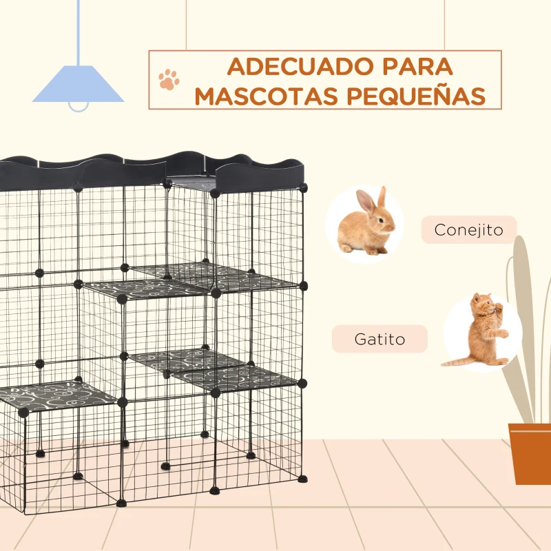 PawHut Recinto Modular para Animales Pequeños con Múltiples Niveles Puertas Amplias Rampas y Paneles de Resina PP 105x70x116 cm