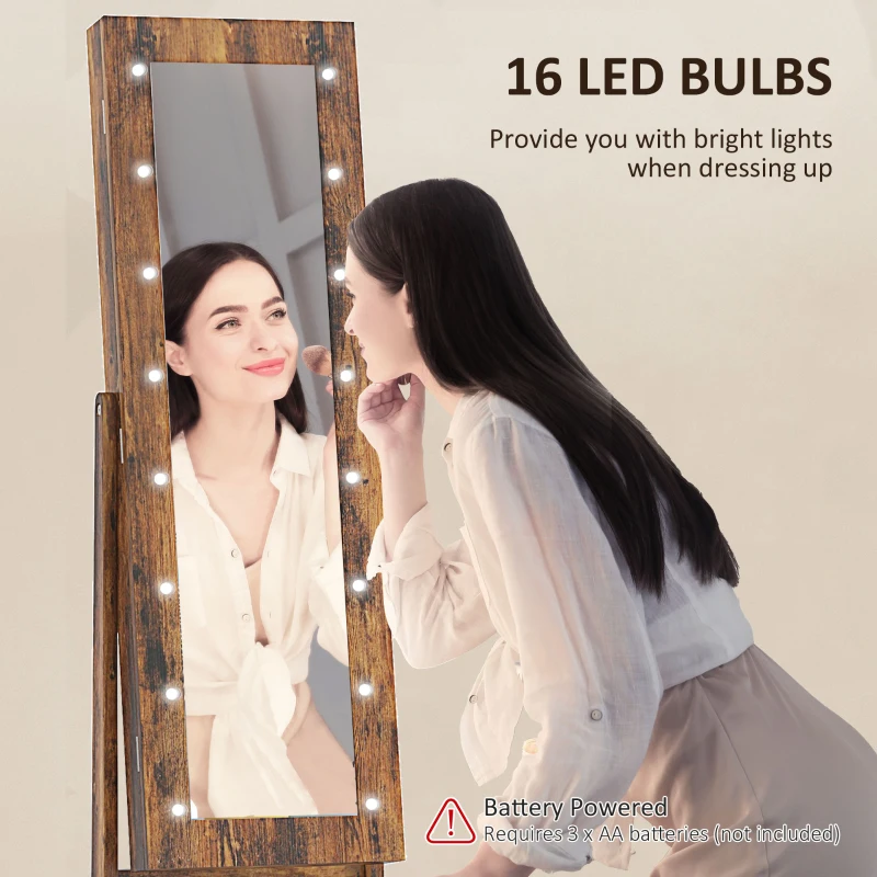 HOMCOM Freestanding Mirrored Jewellery Storage Cabinet - Wood-Effect