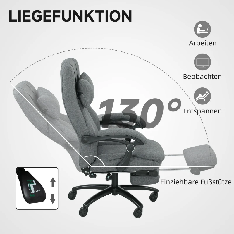 Vinsetto Massagewerkstoel, USB-aansluiting, draaibare wielen, Donkergrijs(m-5)
