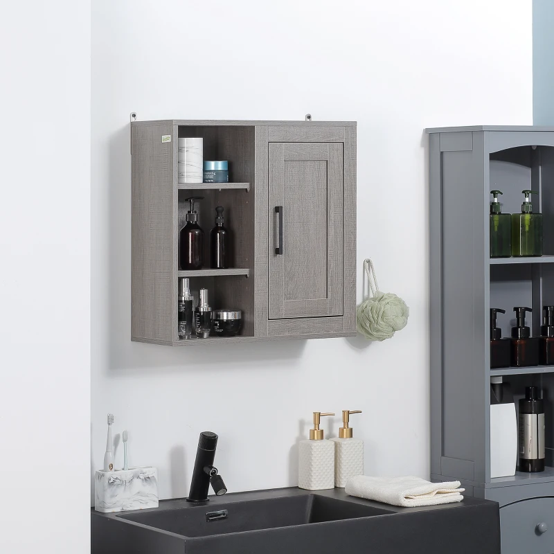 kleankin Meuble Mural Meuble de Rangement Suspendu Armoire Murale pour Salle de Bains Placard de Rangement Armoire de Toilette avec étagères et Une Porte - 48 x 20 x 50 cm - Gris