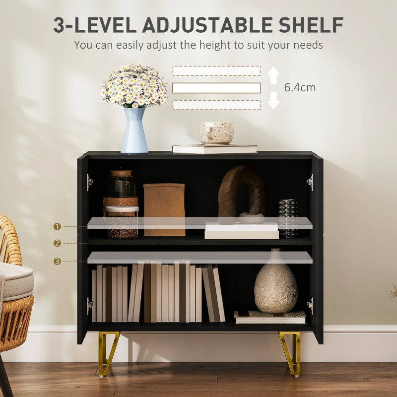 HOMCOM Modern Luxe High Gloss Sideboard, with Hairpin Legs - Black