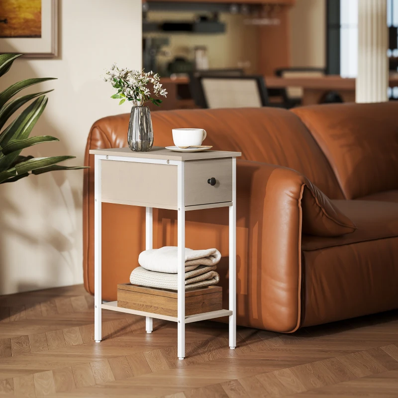 HOMCOM Table d'Appoint Étroite avec Tiroir Étagère Ouverte et Structure Métallique pour Salon Chambre 25x39,8x58,2 cm Naturel