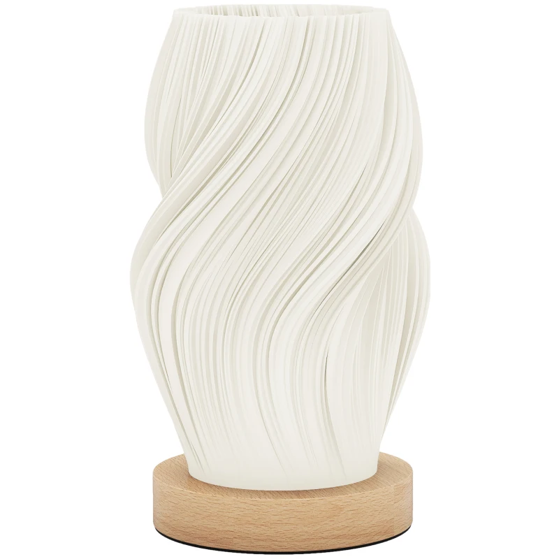 HOMCOM Lampe de Table Ondulée à 3 Couleurs avec prise USB, en ABS et Bois de Caoutchouc, Ø12x20 cm, Blanc et Bois de Couleur